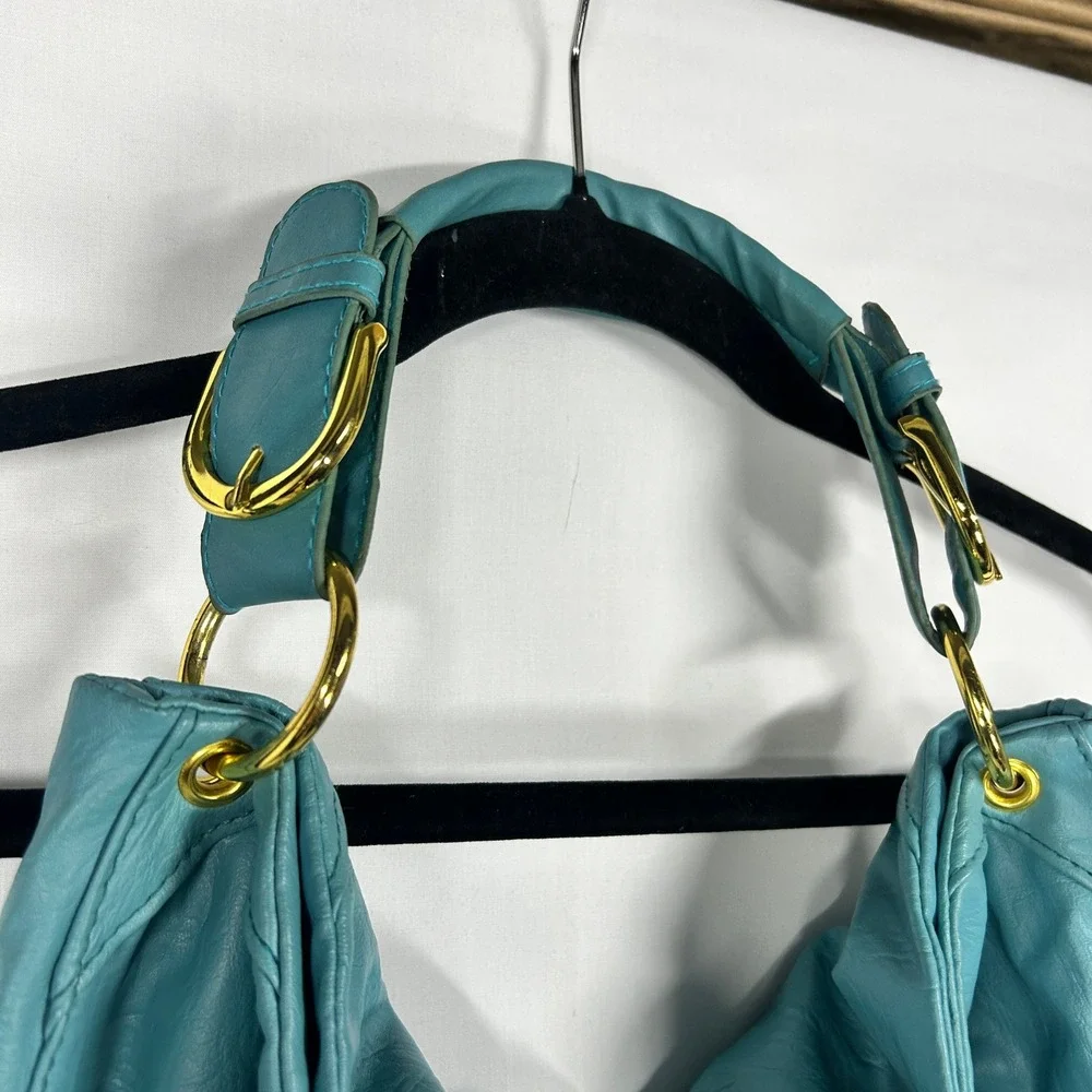 Turquoise Blue Slouchy Hobo Bag with Gold Hardware & Expandable Zipper
